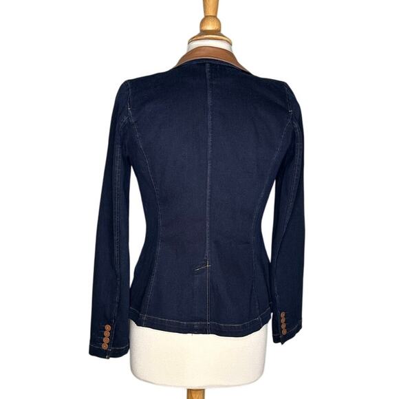 Lauren Ralph Lauren Denim Jacket Leather Collar Barn Jacket Lightweight Button - Picture 2 of 15